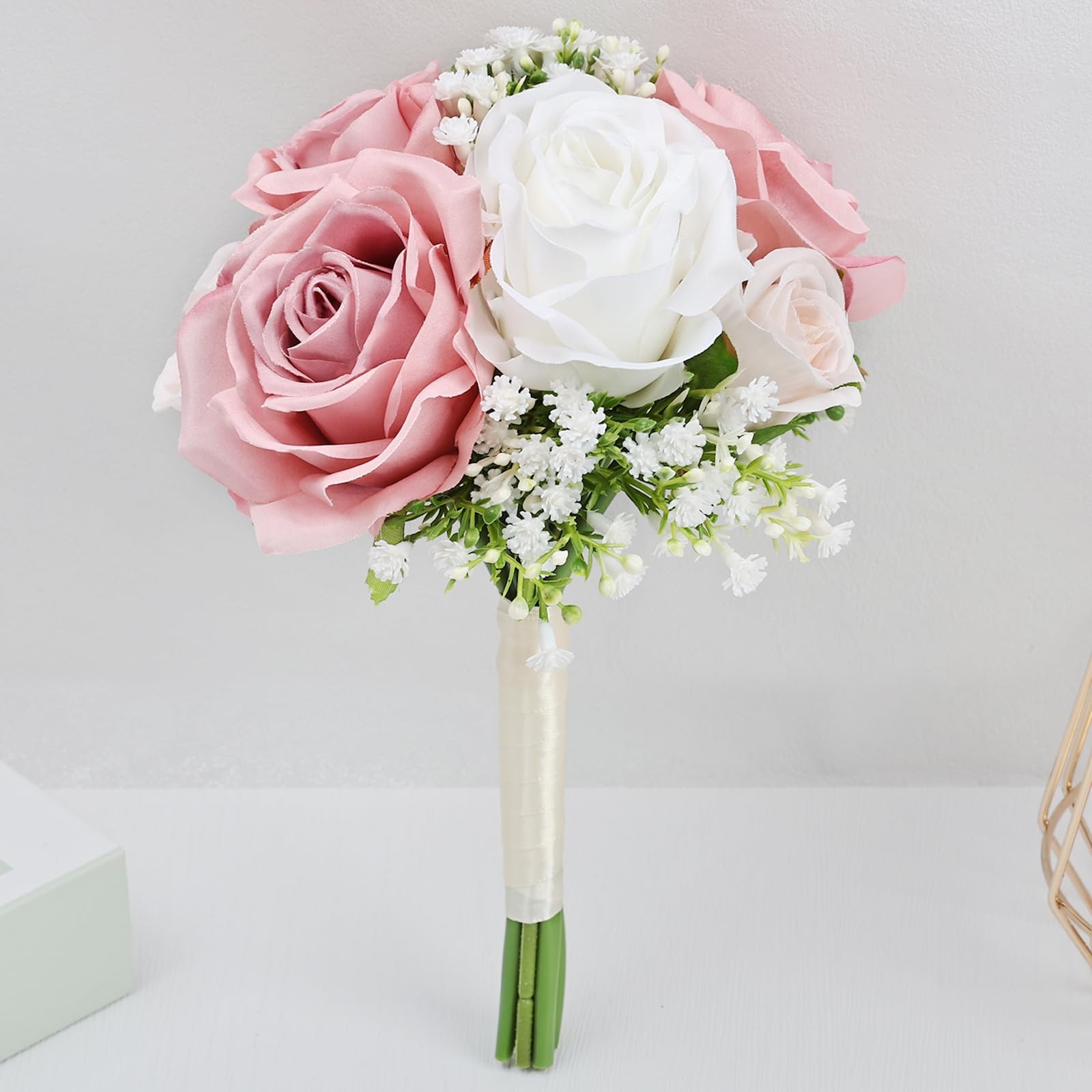 DIYDOFUN Wedding Bridesmaid Bouquets Set of 6, Artificial Silk Flowers Arrang…