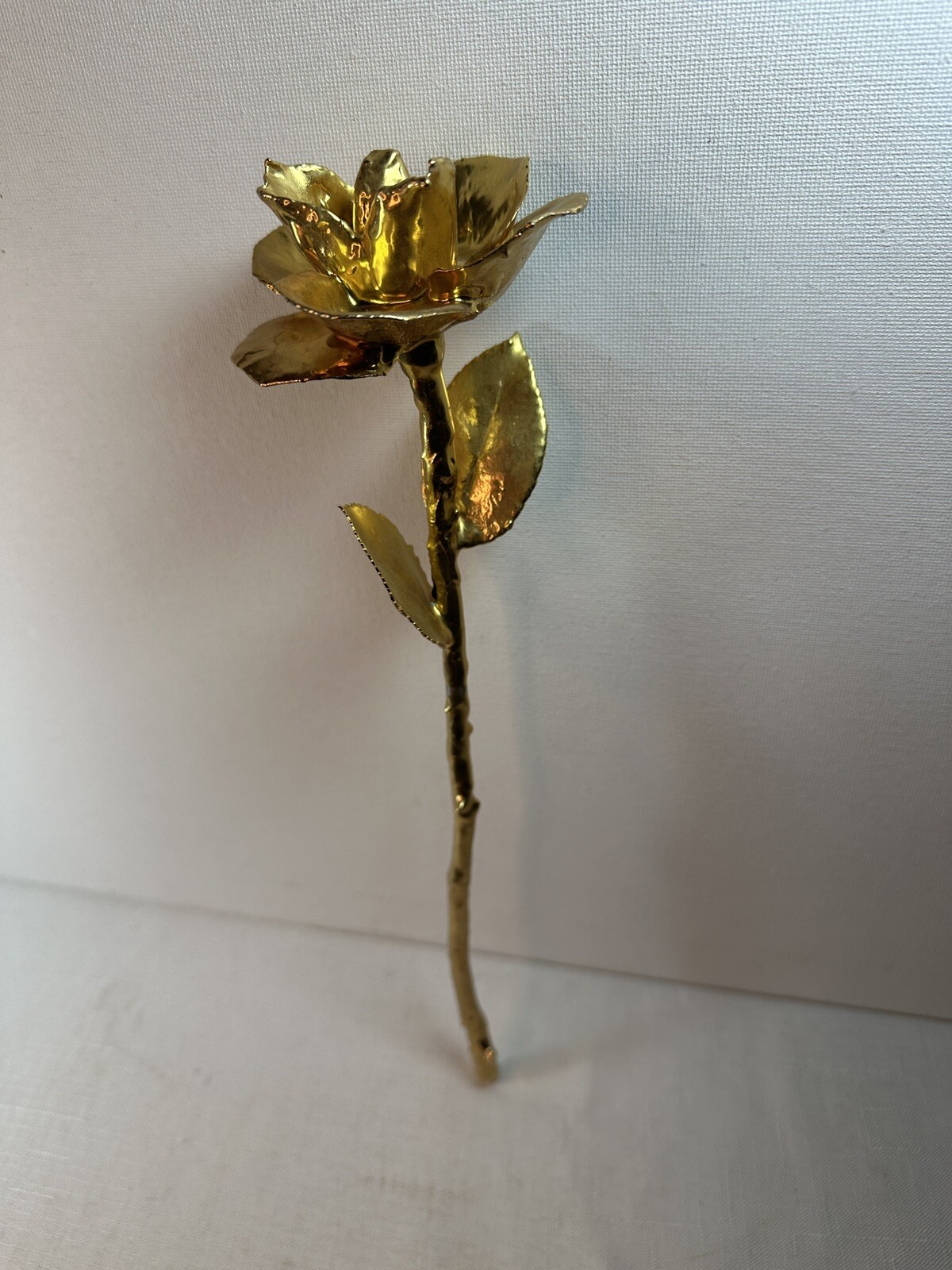 Real Rose Dipped Preserved In 24K Gold Long Stem 2 Leaves Forever Rose Gift