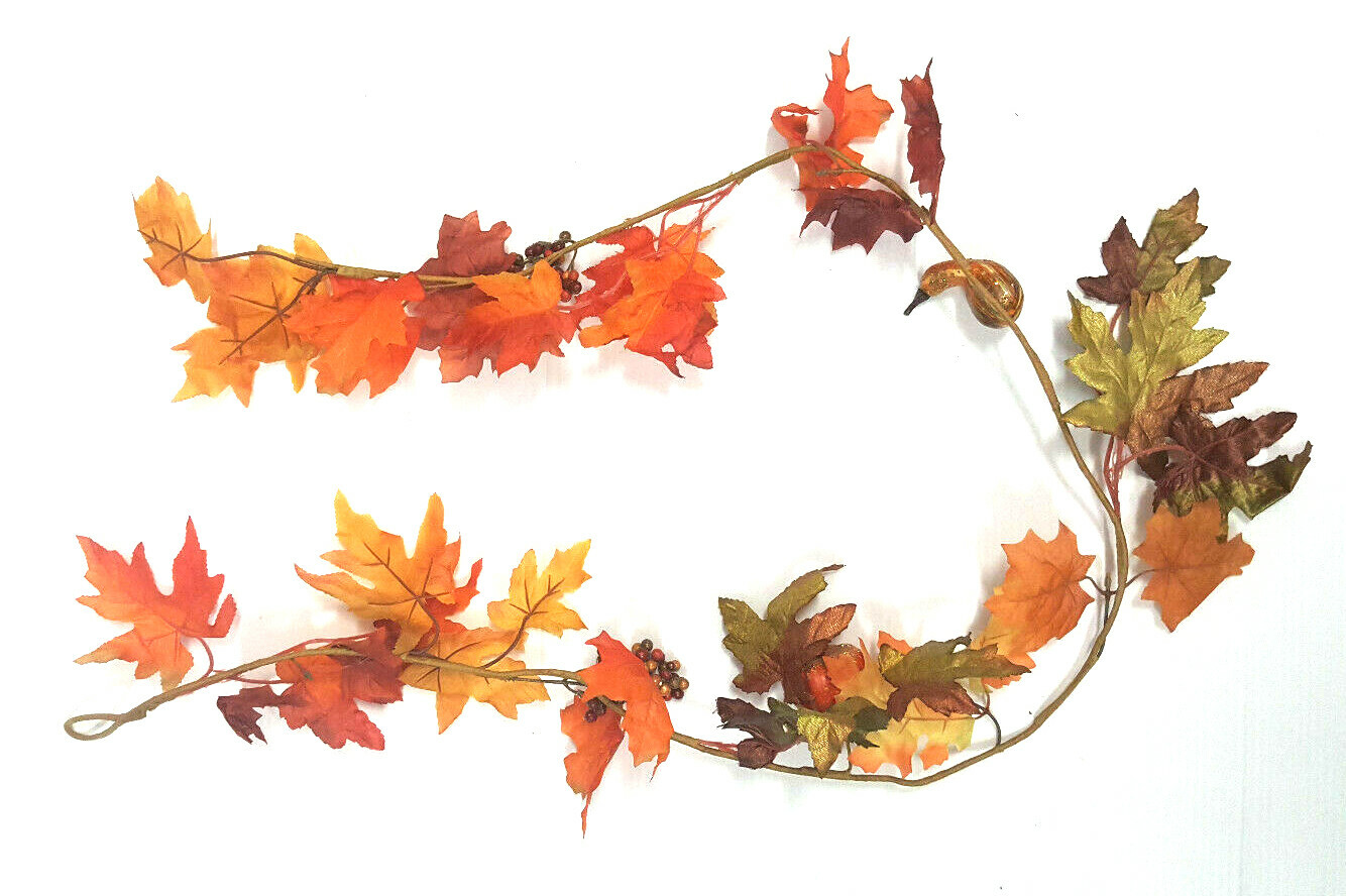 Fall Garland Maple Leaf 5ft Foliage Mantle Vine Door Wall Decor Autumn Halloween