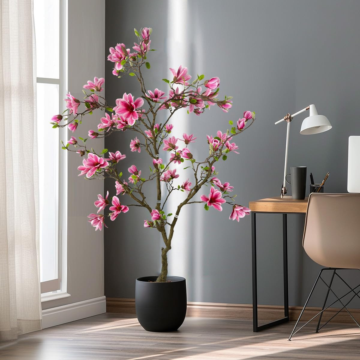 7ft Pink Artificial Magnolia Tree for Modern Home & Office Decor