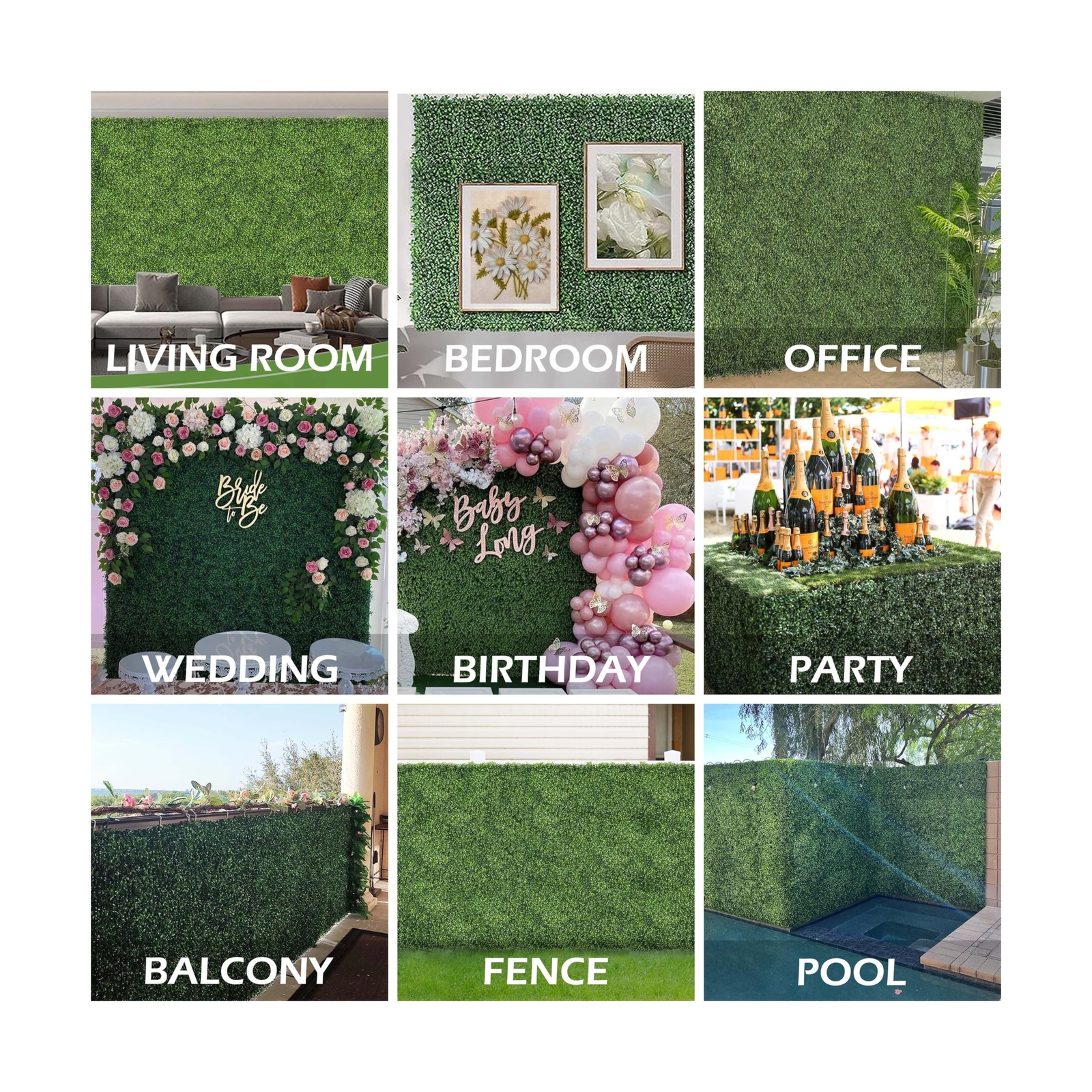 Grass Wall Panels, 10″x 10″(12pcs) 4-Layer Artificial Boxwood Faux Green Wall…