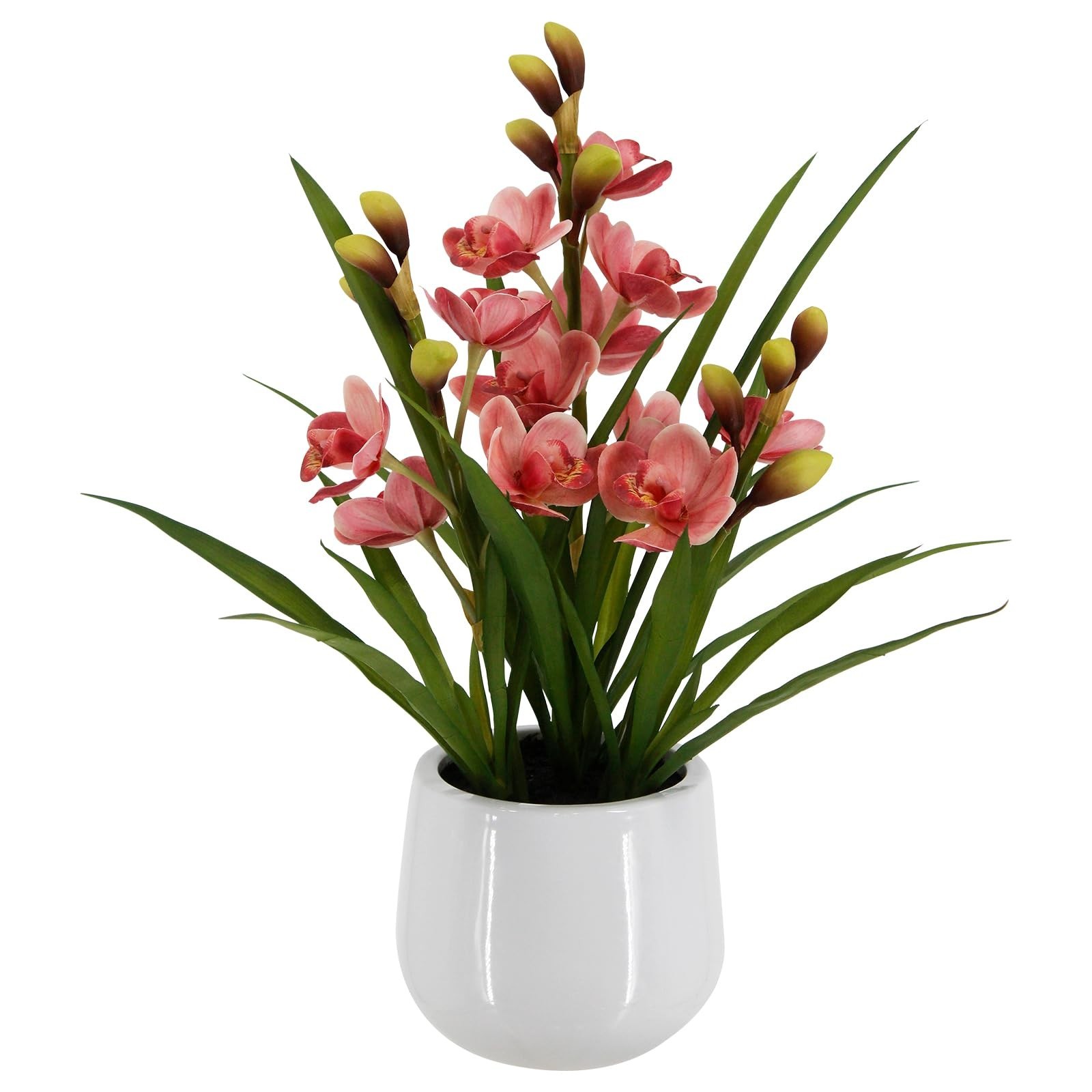 19″ Tall Artificial Orchid Flowers – Faux Cymbidium Plant in Pot for Home Decor,