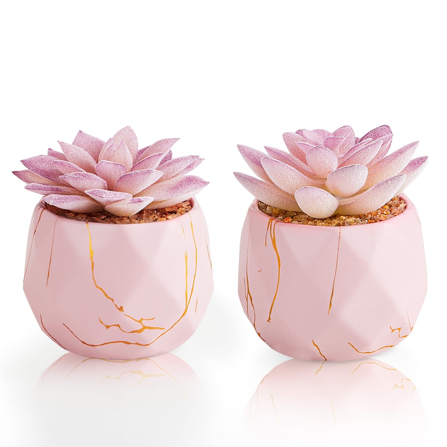 Artificial Succulent Plants in 2 Pink Ceramic Pots, Cute Fake Plants for Vani…