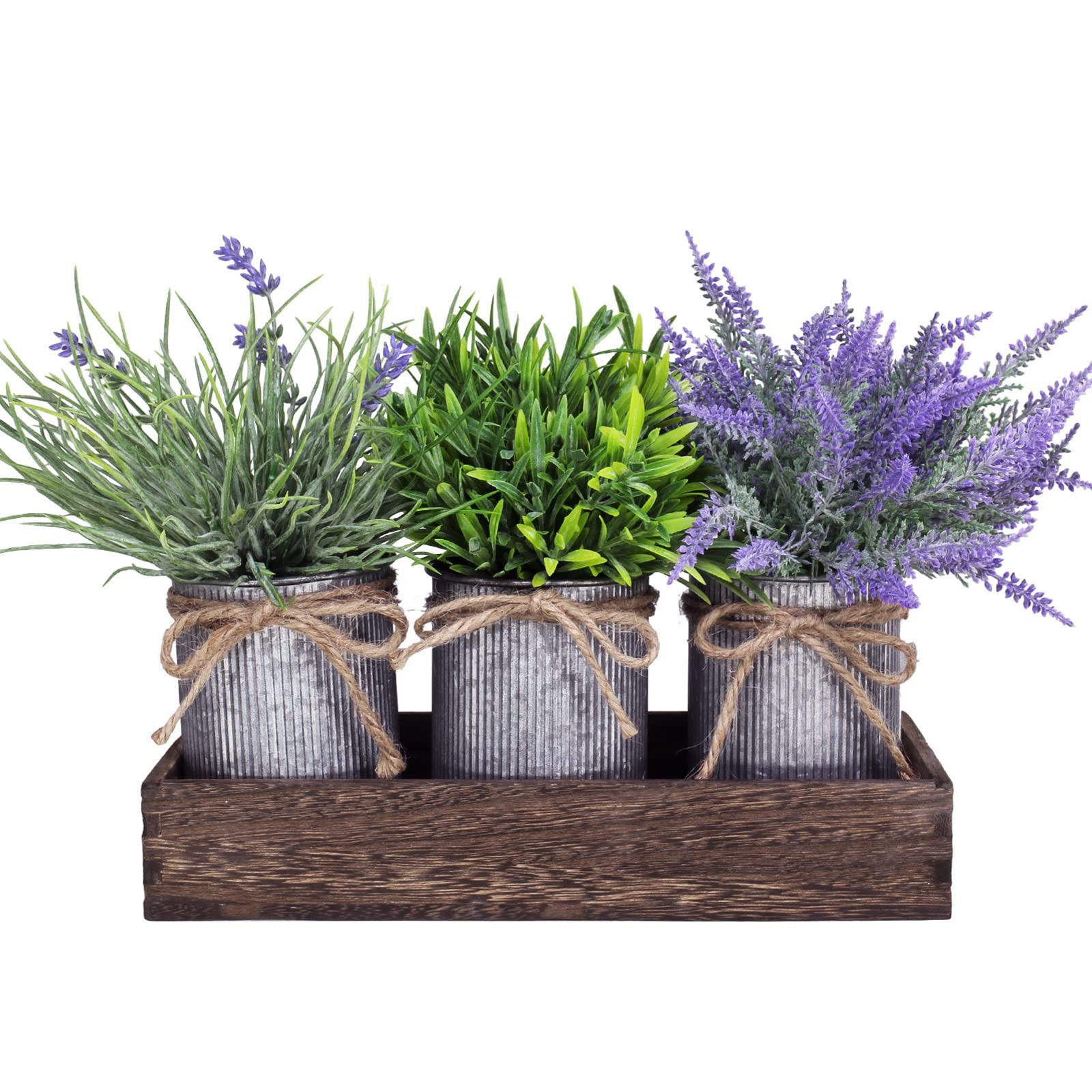 Set of 3 Small Potted Plants Arrangement Artificial Lavender and Grass Plants…