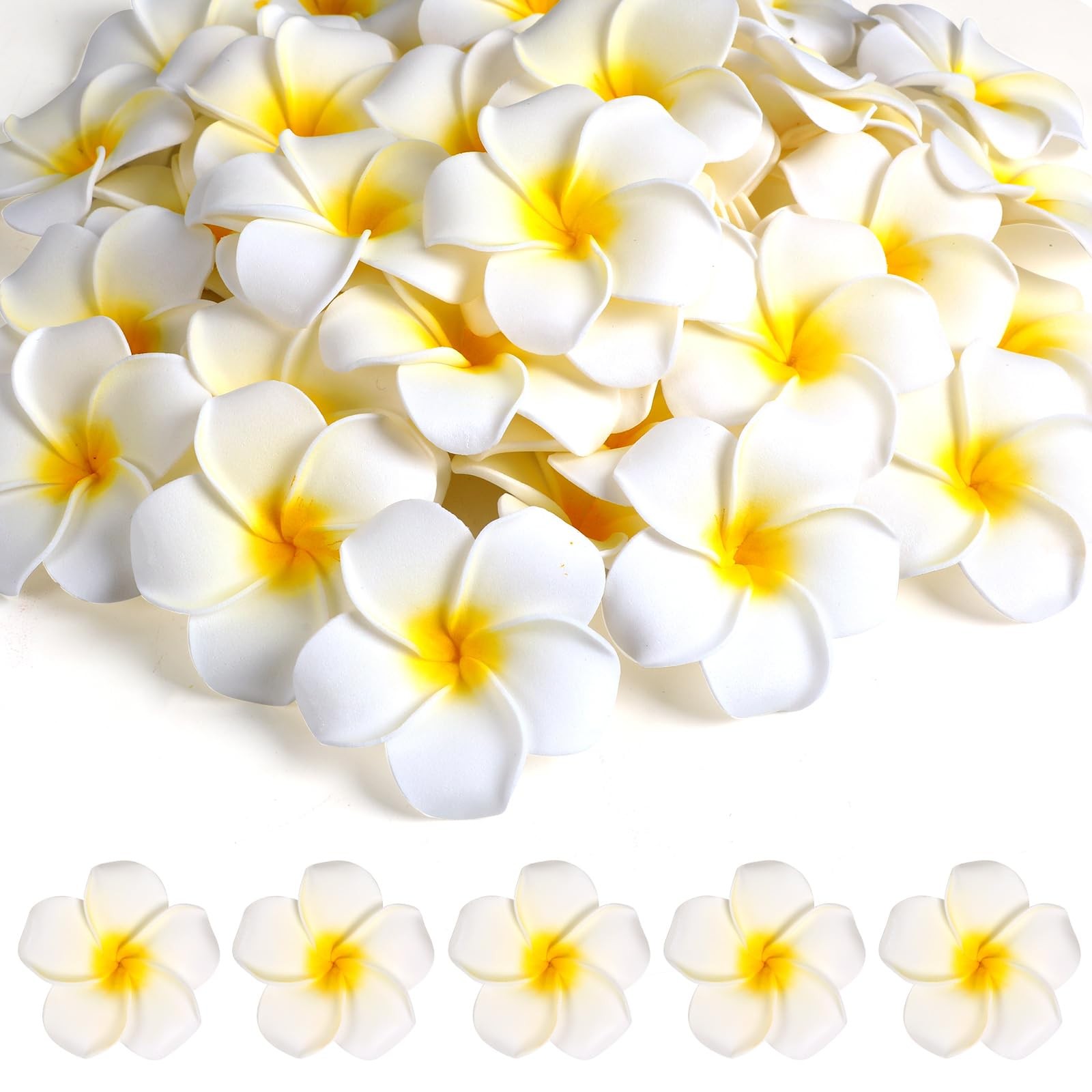 48Pcs Artificial Plumeria Flowers, White Foam Frangipani Flowers Head Fake Ha…