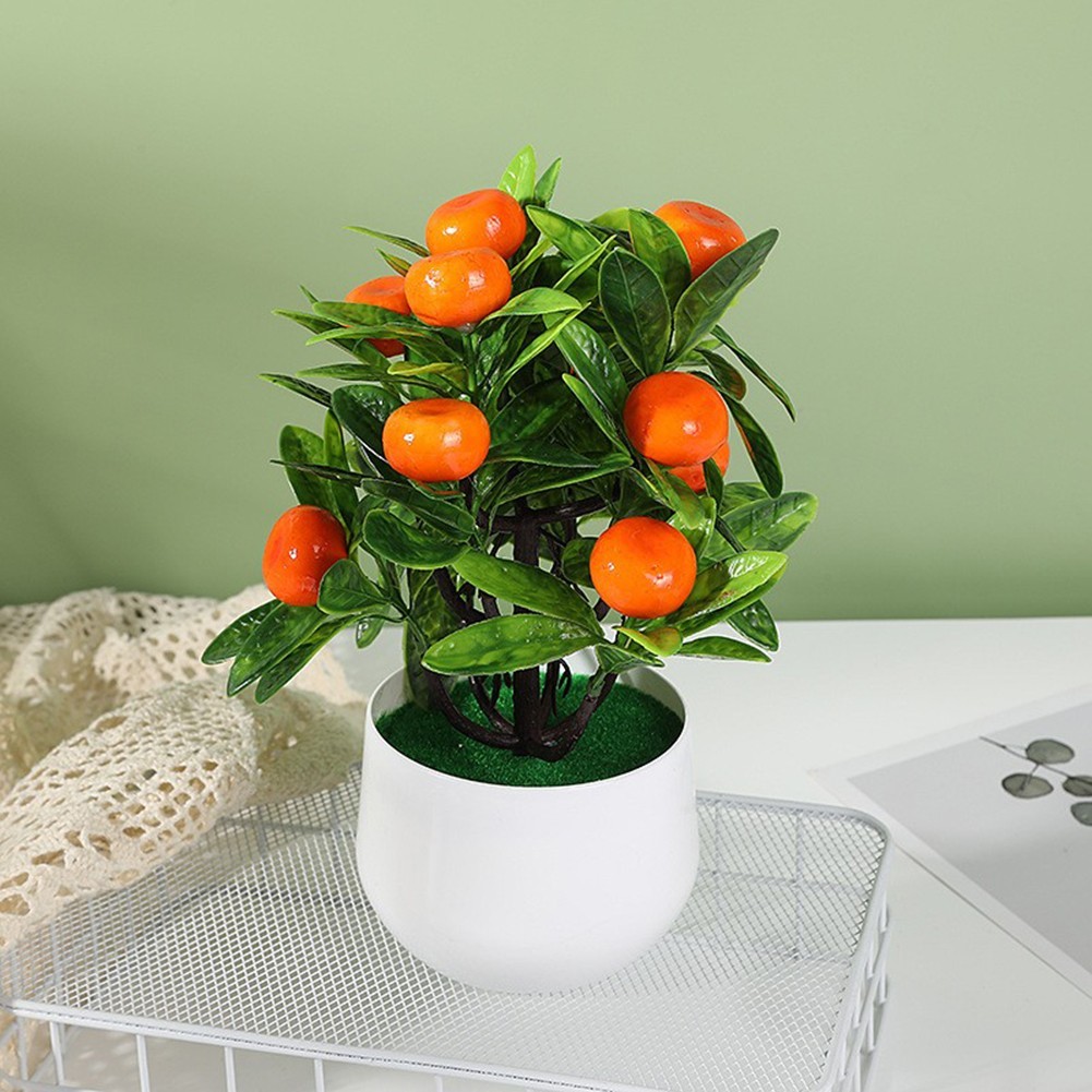 Small Artificial Fruit Tree Plastic Potted Plant for Home Office Decor
