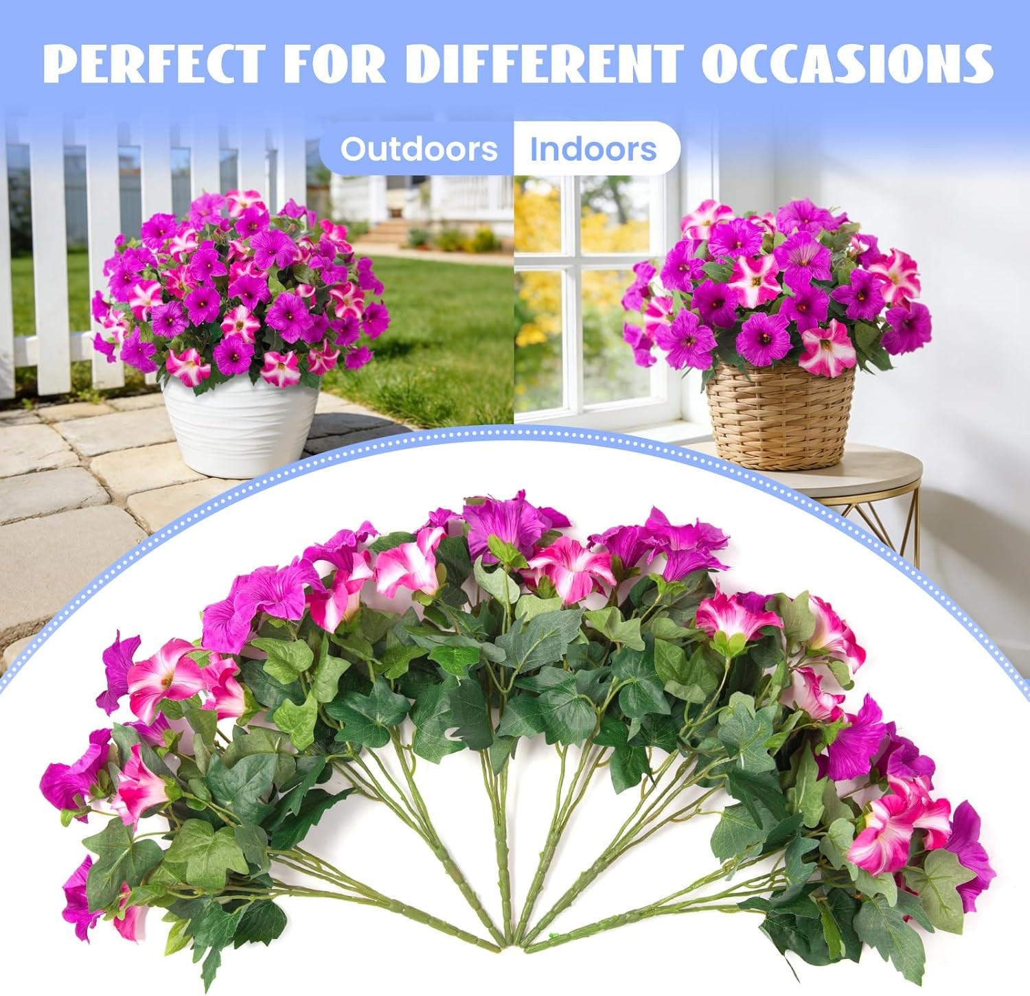 6 Pcs Artificial Petunia Flowers for Outdoor, Fake Spring Petunias Faux Silk Flo