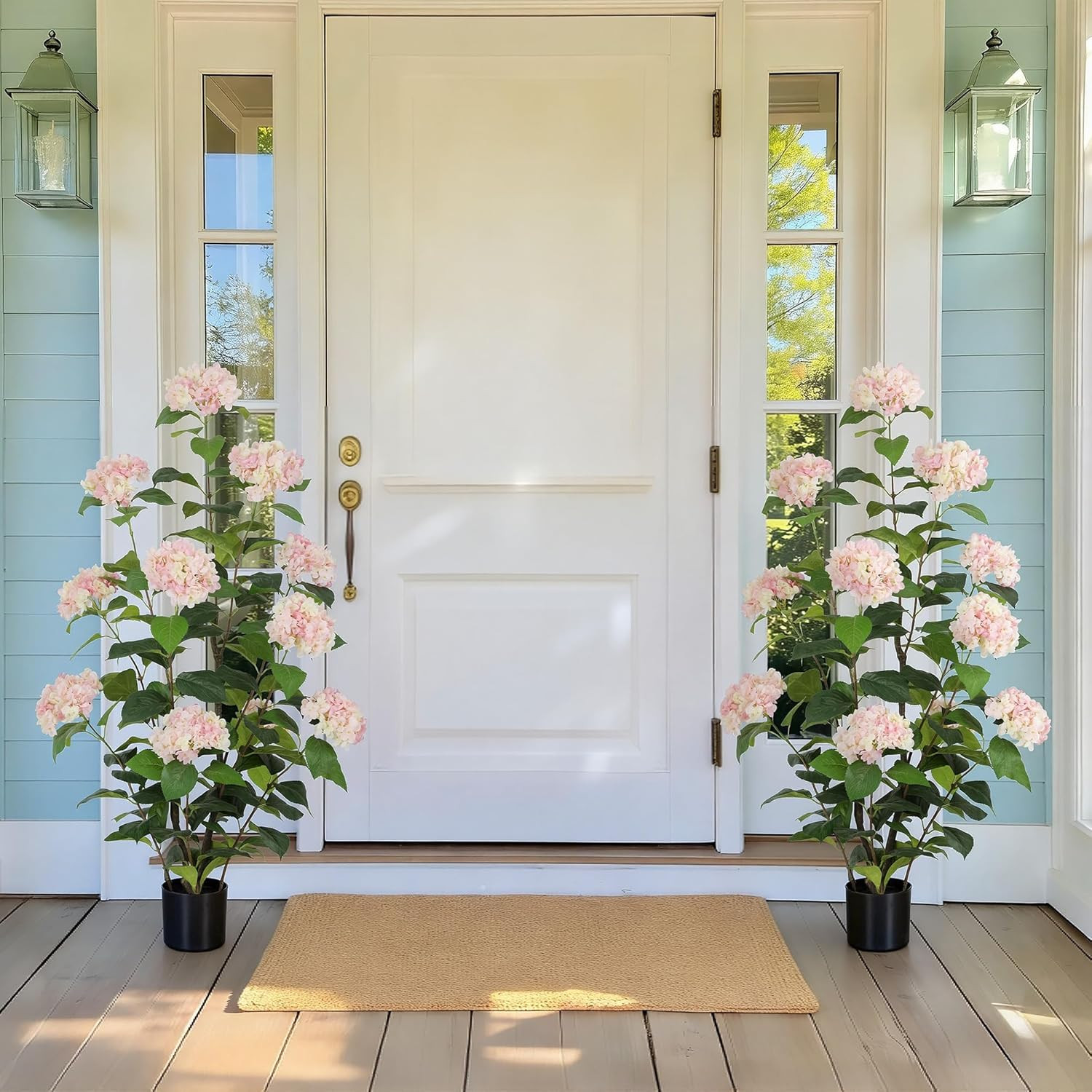 4Ft Pink Faux Hydrangea Tree – 2Pack for Porch & Living Room Decor