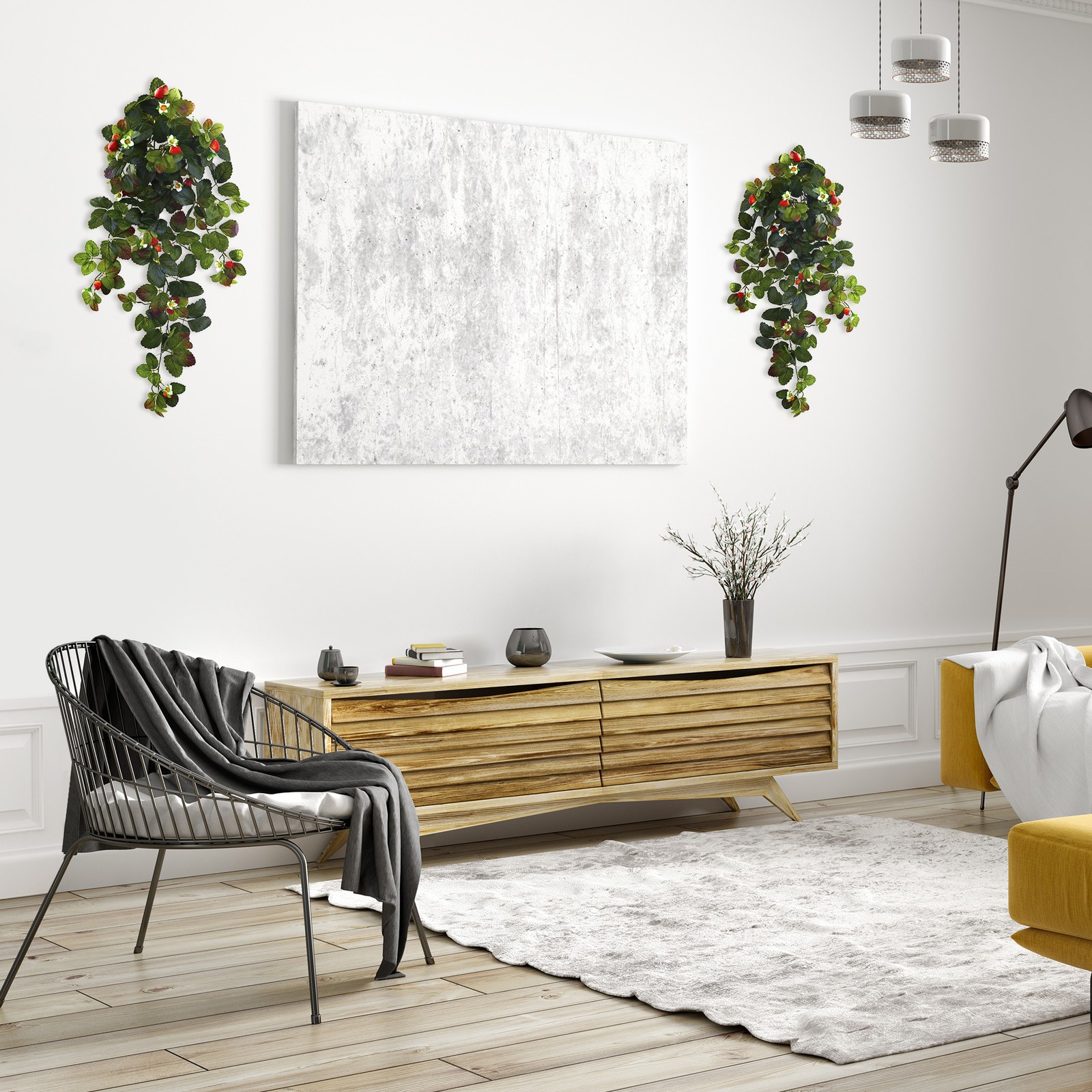 Nearly Natural 31″ Strawberry Hanging Bush with Berry (Set of 2) in Green