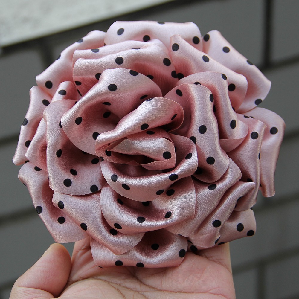 13cm Bige French Style Black White Polka Dots Cloth Rose Flower Fake Flowers DIY