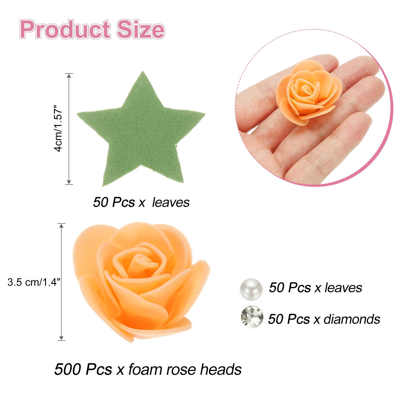 500pcs Foam Rose Heads 3.5 cm for DIY Crafts Accessories, Orange