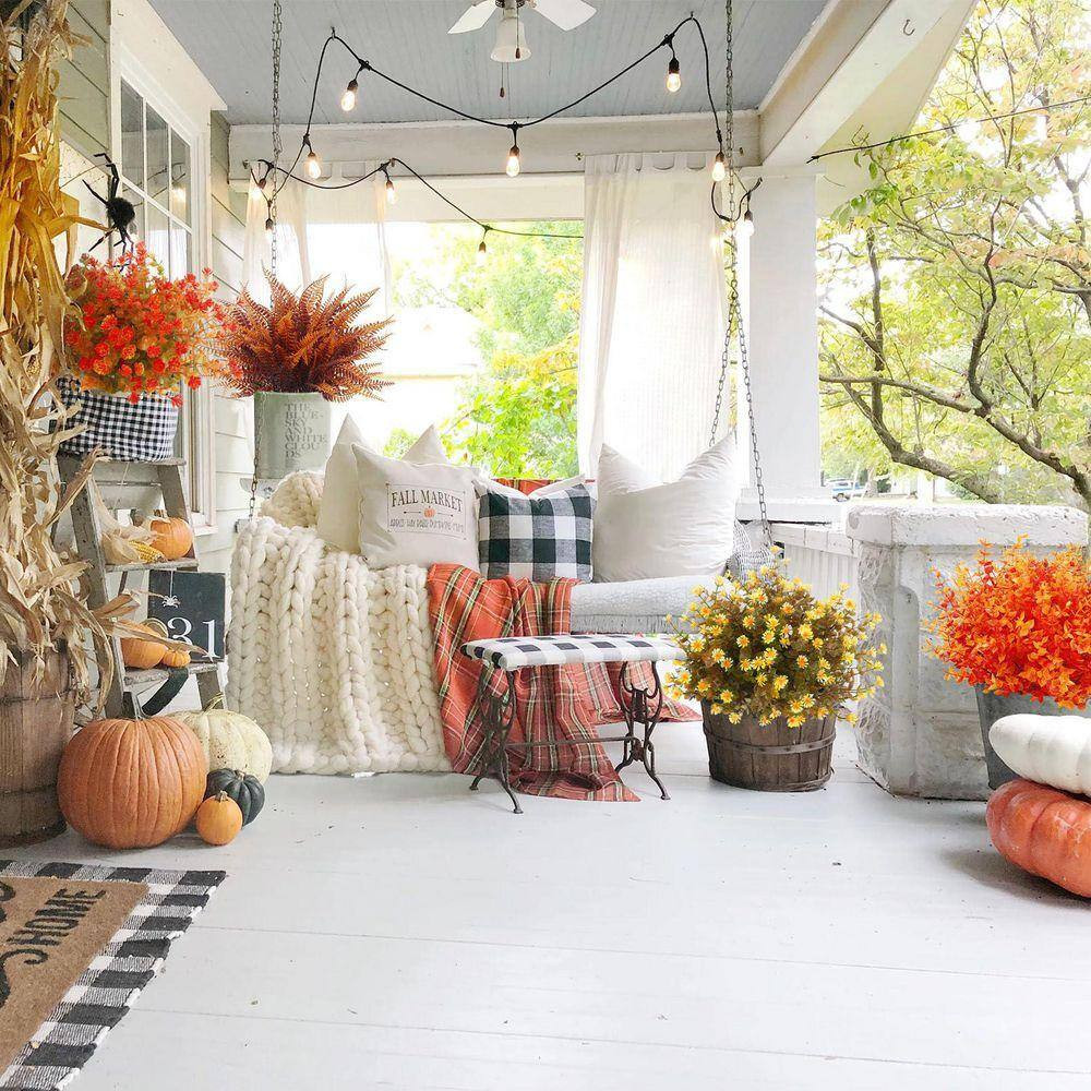 0.10 in In. H Multicolor Artificial Fall Flowers Fern Plants Set of 24-Bundles f