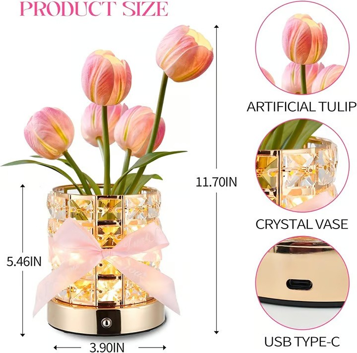 Artificial Flower Tulips Table Lamp with USB Charging LED Home Night Light Gift
