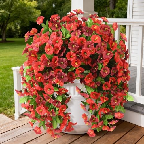 Artificial Flowers for Outdoor Spring Decor Faux Silk Morning Red&maroon-2b