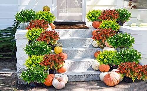 6 Pcs Artificial Morning Glory Shrubs Bushes Outdoor Plants for Porch Box