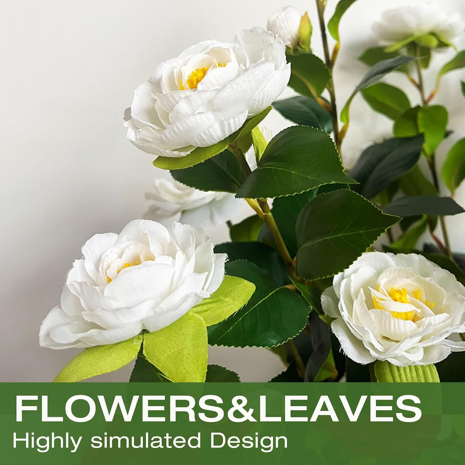 48” Artificial Camellia Tree with White Flower in Pots -2 Pack 4FT Faux Camelli