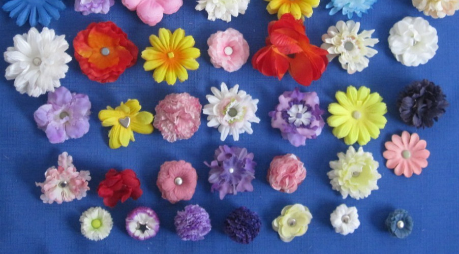 #6 Lot-49 Small/Medium Layers Used Silk Flower Petals 1-3″ Brads Multiple Colors