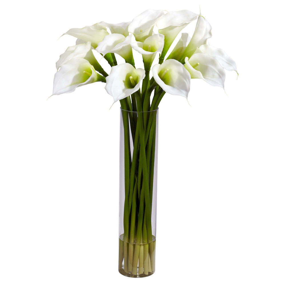 Nearly Natural 284483 Calla Lilly w/Cylinder Silk Flower Arrangement