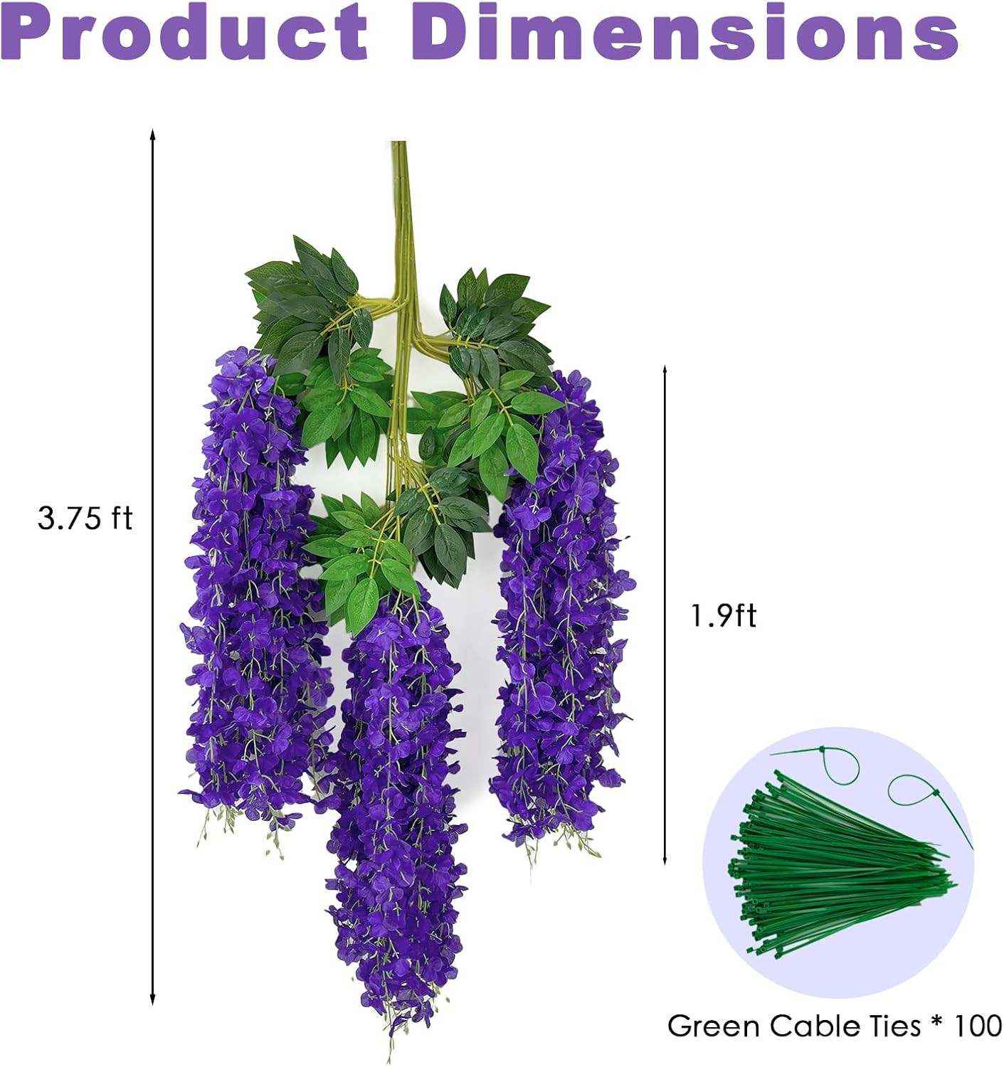 48 Pcs of Artificial Wisteria Hanging Flowers, 3.75 Feet Fake Wisteria Flower St