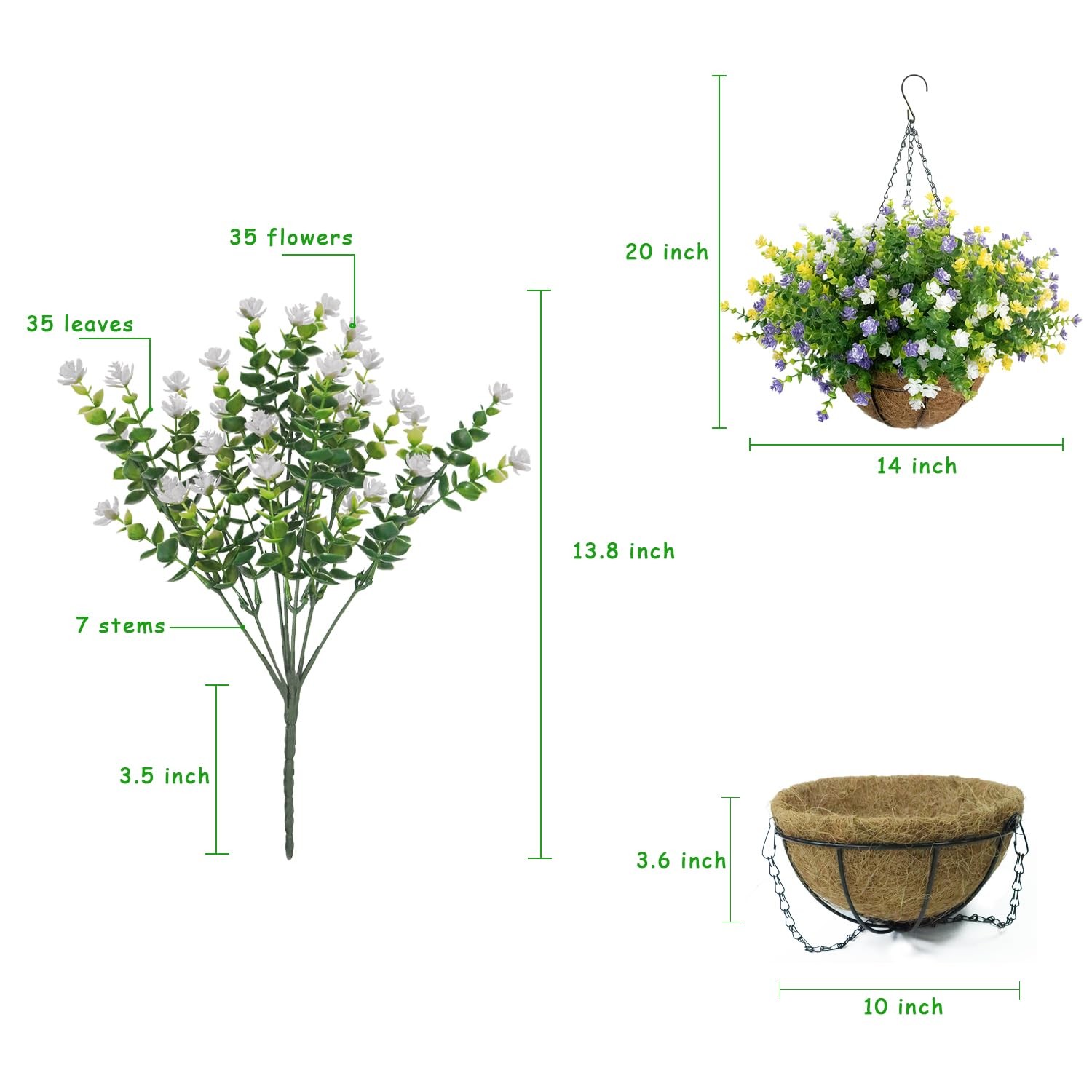 BCBLF Artificial Hanging Flowers Basket, 12 UVResistant Bundles of Realistic …
