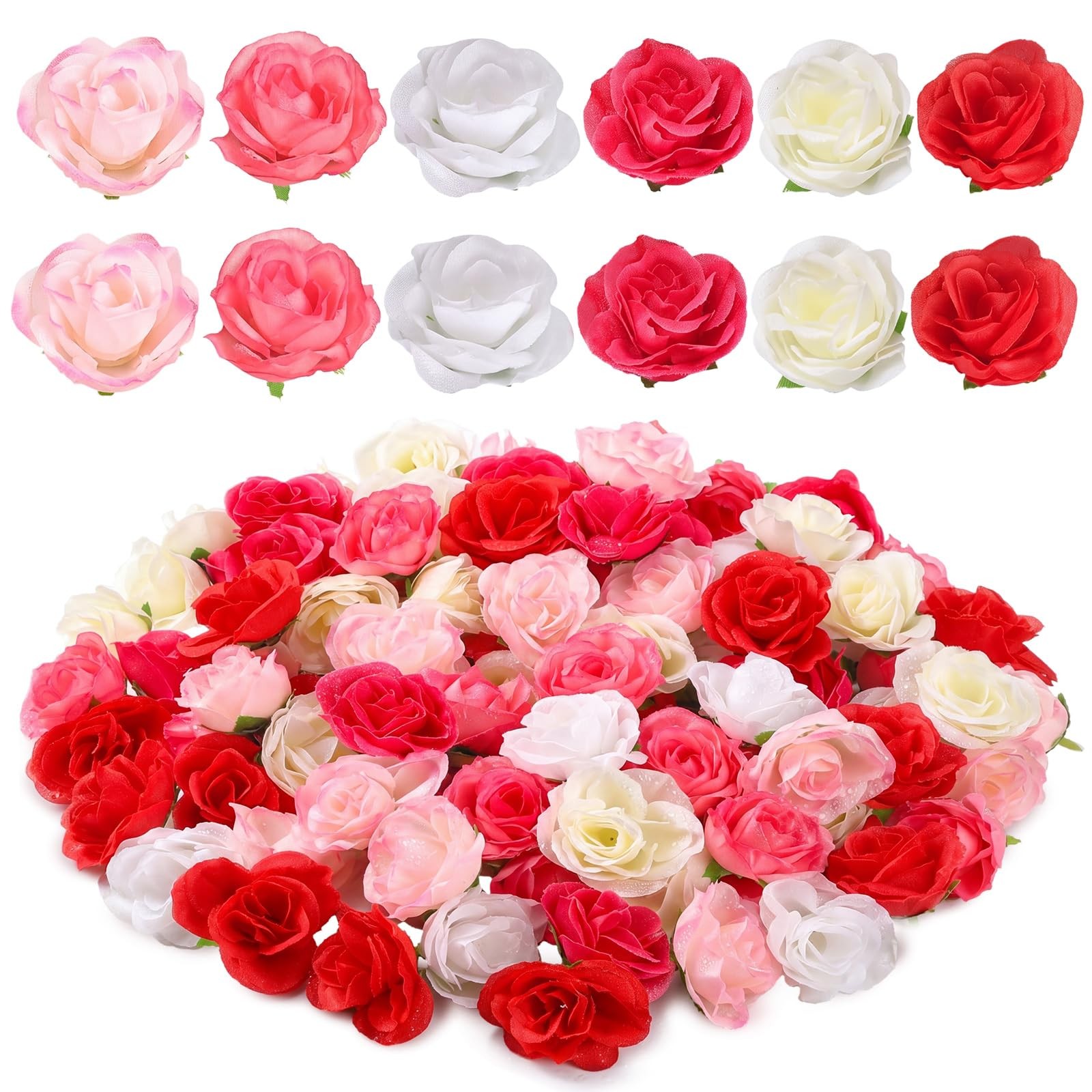 102 PCS 1.4 Inch Mini Fake Rose Flower Head Artificial Silk Craft Decor Mix