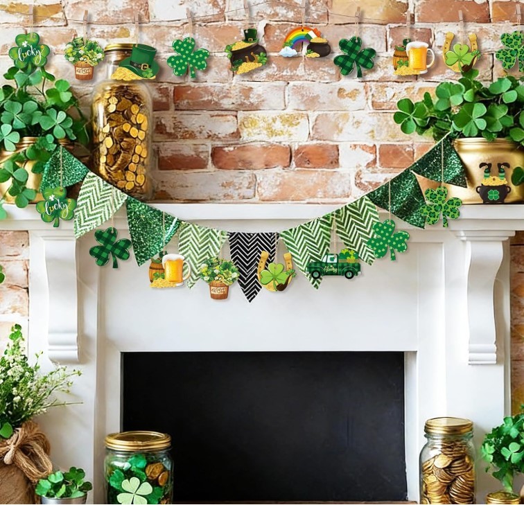 24 Pcs St Patricks Day Ornaments for Tree Wooden Shamrock Tree Large Green