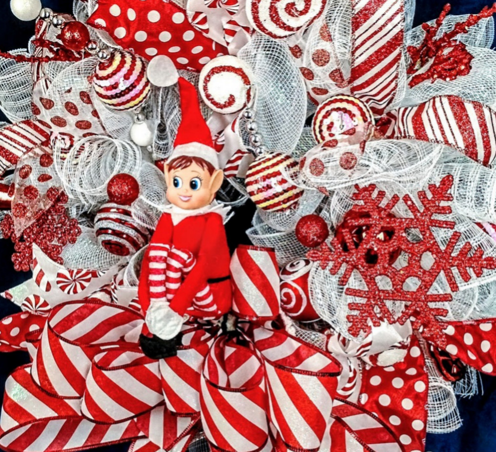 Christmas Elf Front Door Wreath Large 24″ Handmade Deco Mesh Holiday Decoration