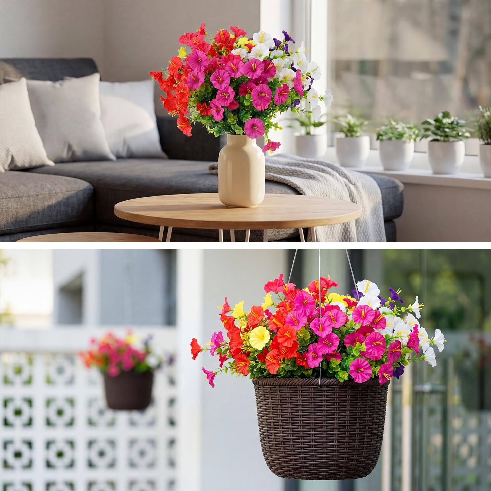 42 Bundles Artificial Flowers for Outdoors – Fake Plants UV Resistant Morning…