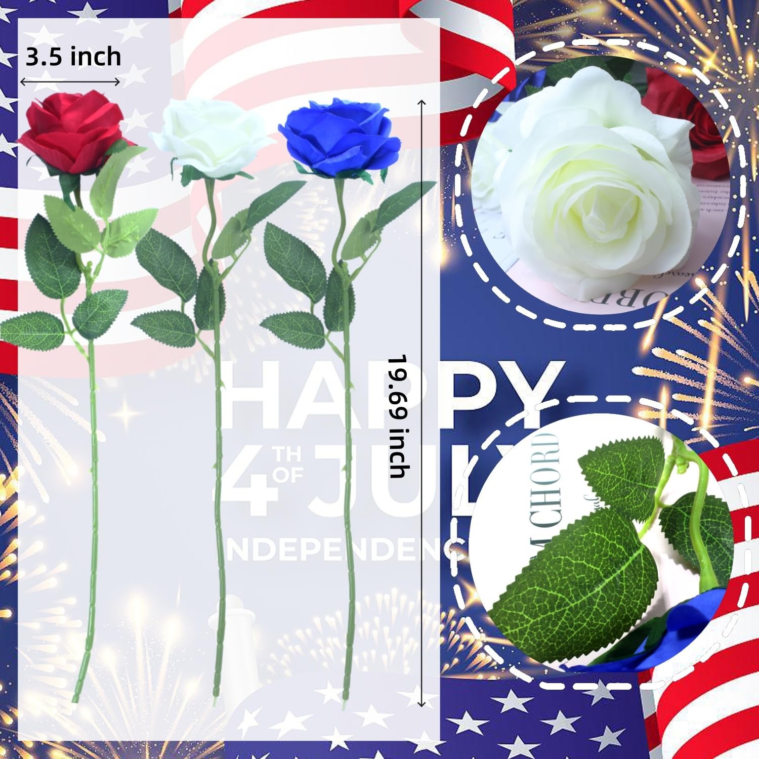 Artificial Roses Flowers, 12 Pcs Red White Blue Patriotic Long Stem Realistic…