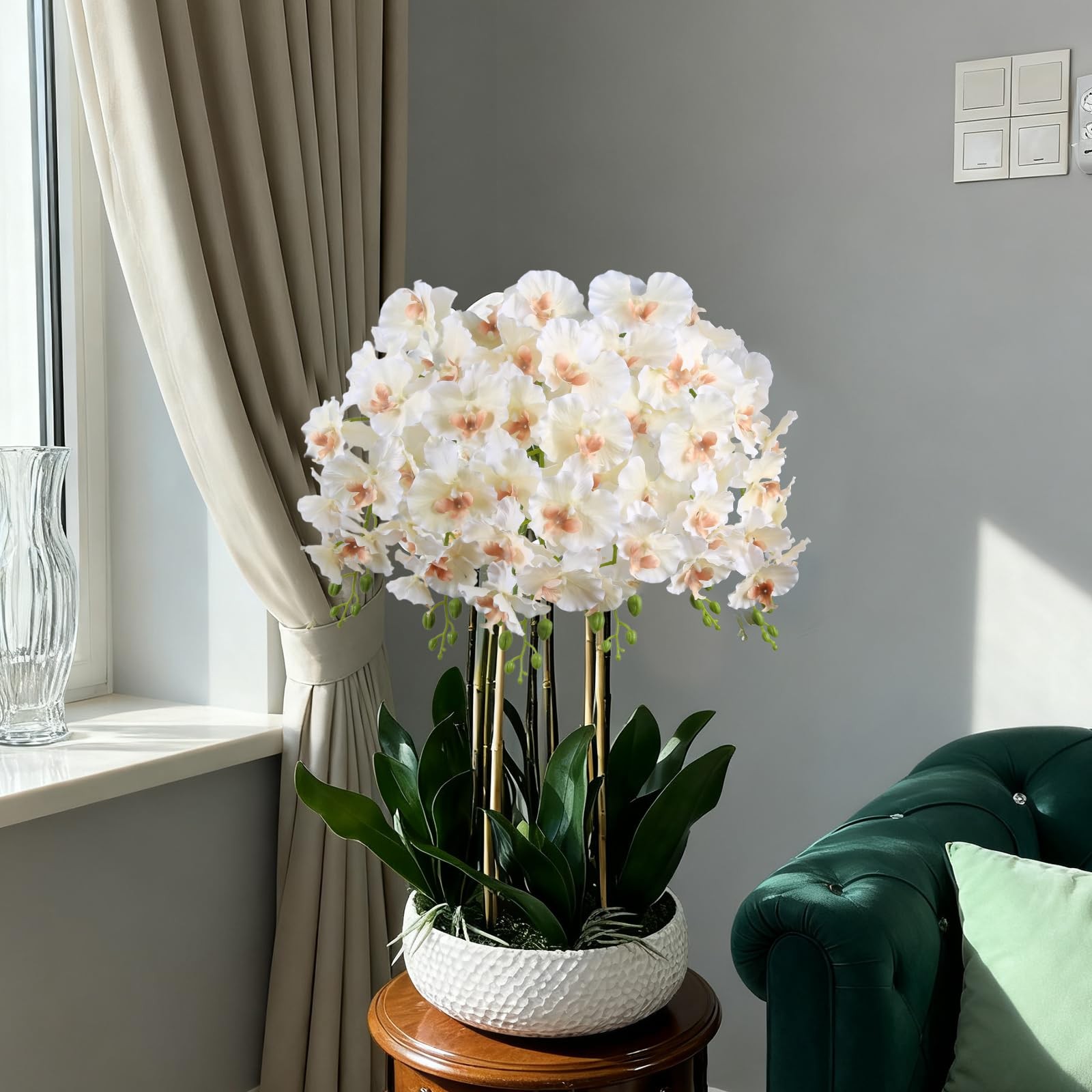 6PCS Champagne Orchids Artificial Flowers 36″ Artificial Silk Phalaenopsis Fl…