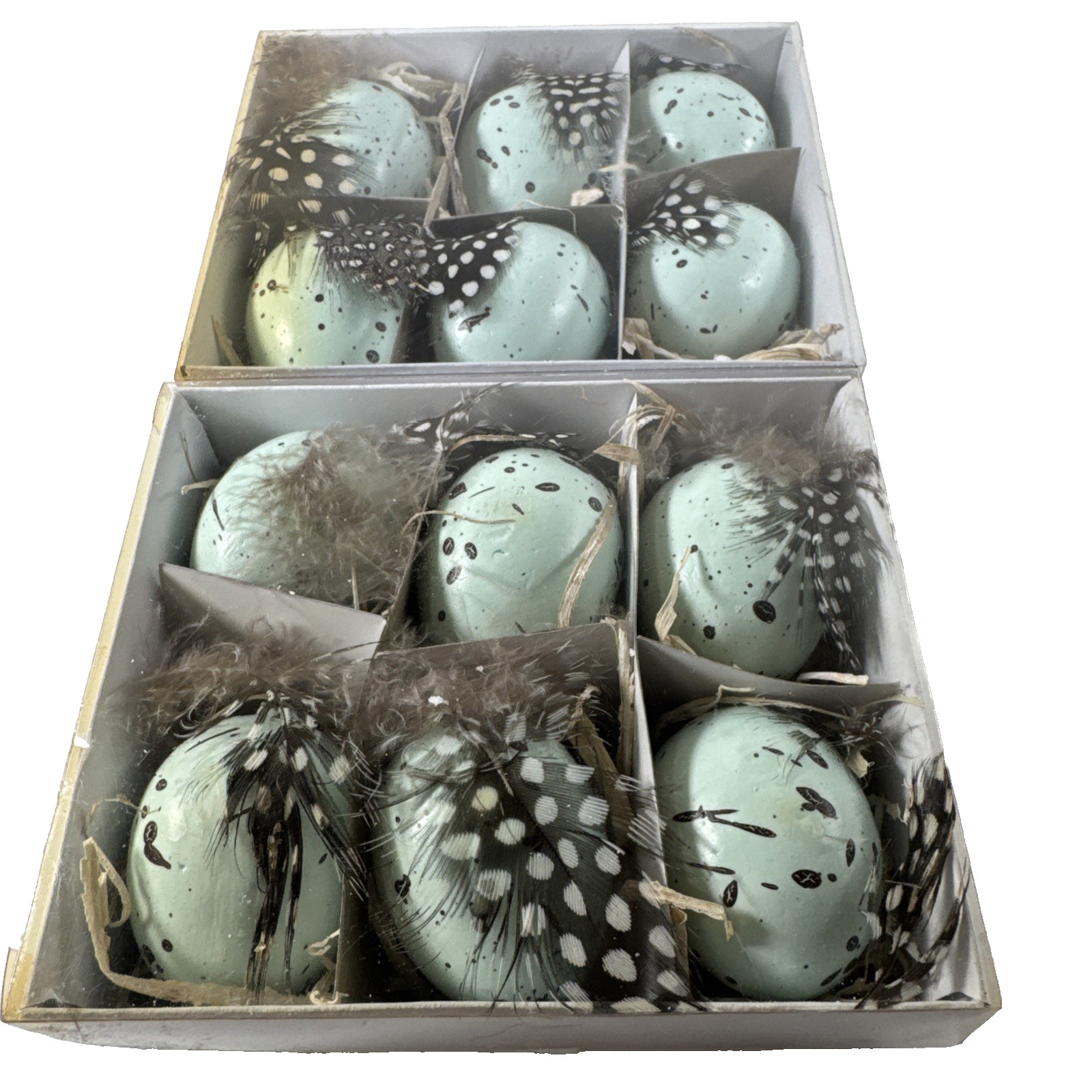 2x NEW OLD STOCK Vtg 2” Bird Blue Speckled Eggs Packs of 6