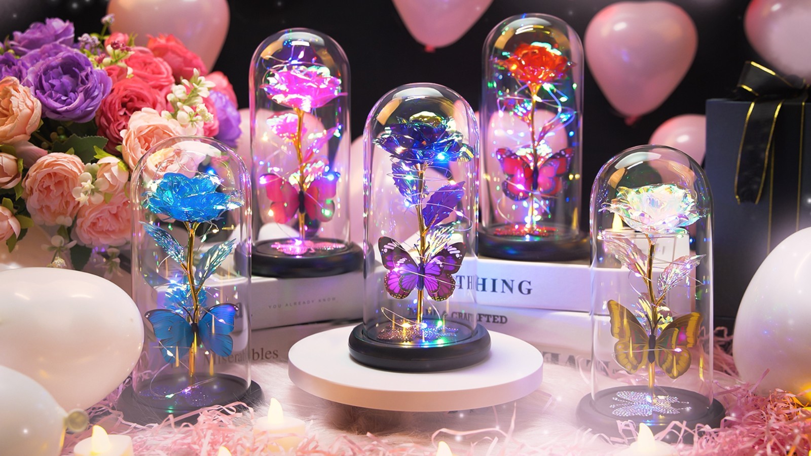 Eternal Blue Rose in Glass Dome with Butterfly – Valentine’s Day Gifts for Her,
