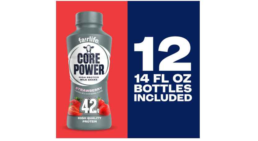 Core Power Elite High Protein Shake, Strawberry, 42g Bottle, 14oz, 12 Pack