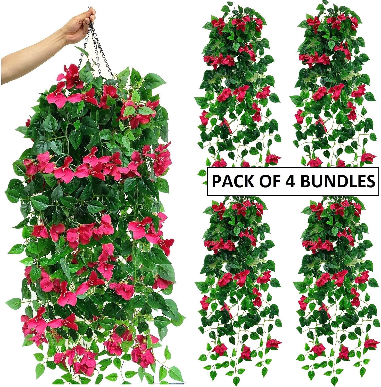 Magrowie Pack of 4Pcs Artificial Hanging Bougainvillea Silk Plastic Flower Vines