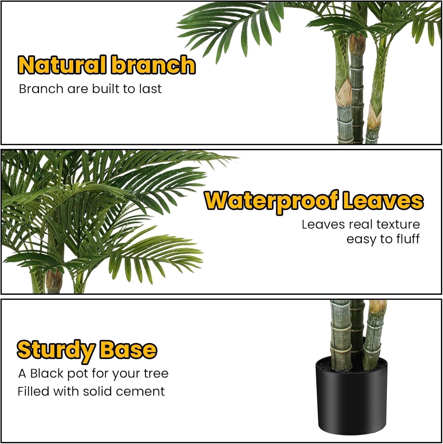 4FT ARTIFICIAL GOLDEN CANE PALM TREE 2PACK 15LEAVES FAUX TRIPLE TROPICAL PALM PL