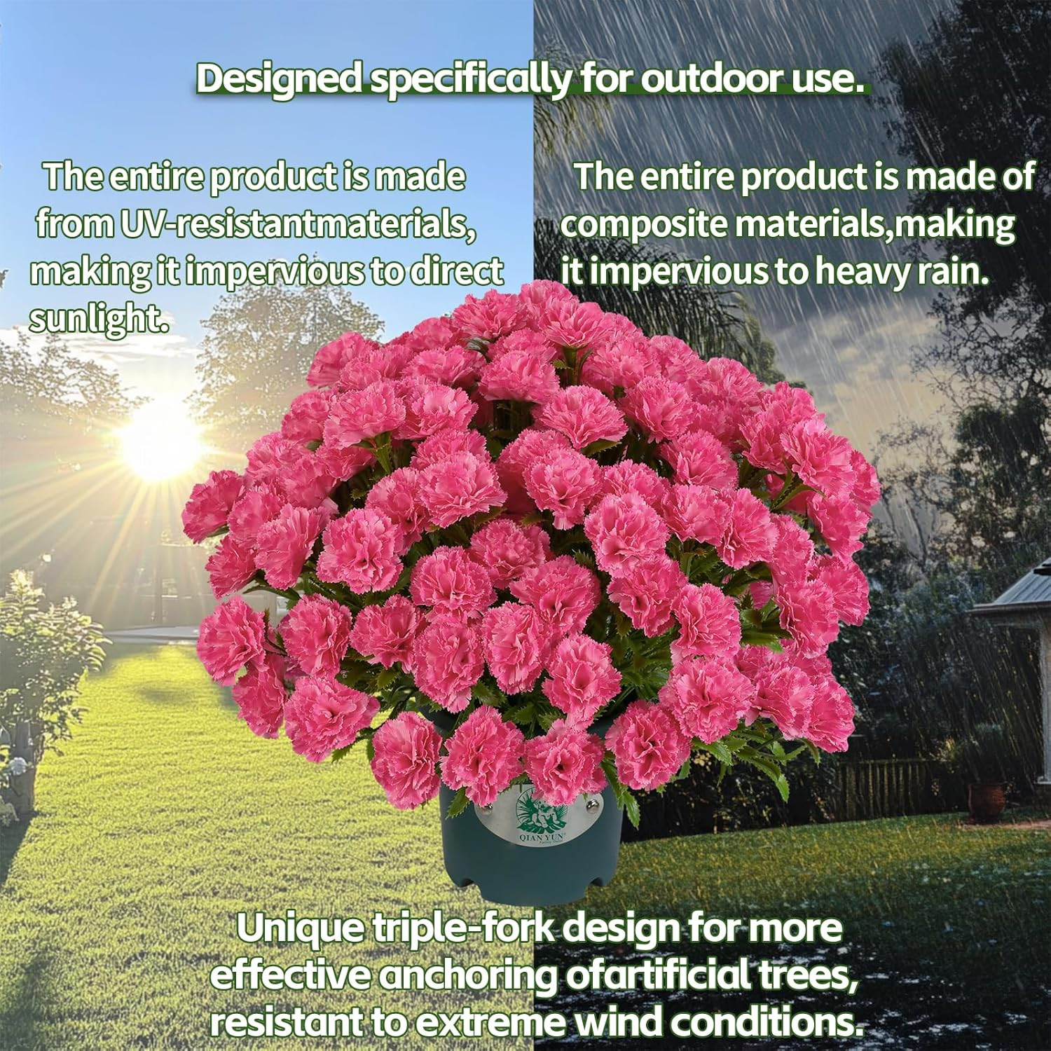 Realistic Pink Carnation Potted Plant – 17” Faux Flower for Outdoor Decor