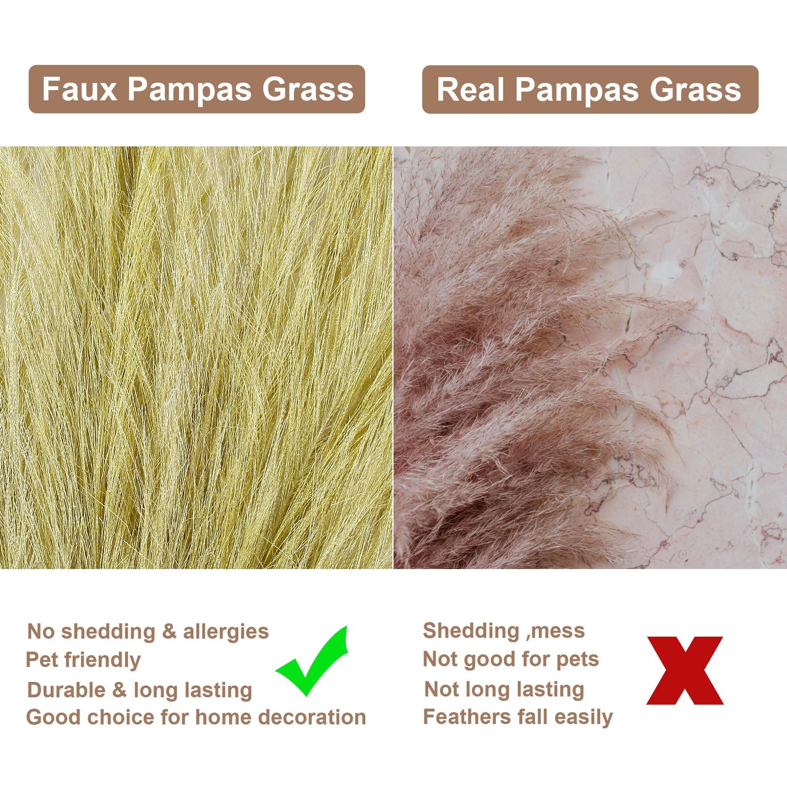 Golden Pampas Grass Small, 30 Pcs 17″ Faux Pampas Grass Short Decor, Pompas G…
