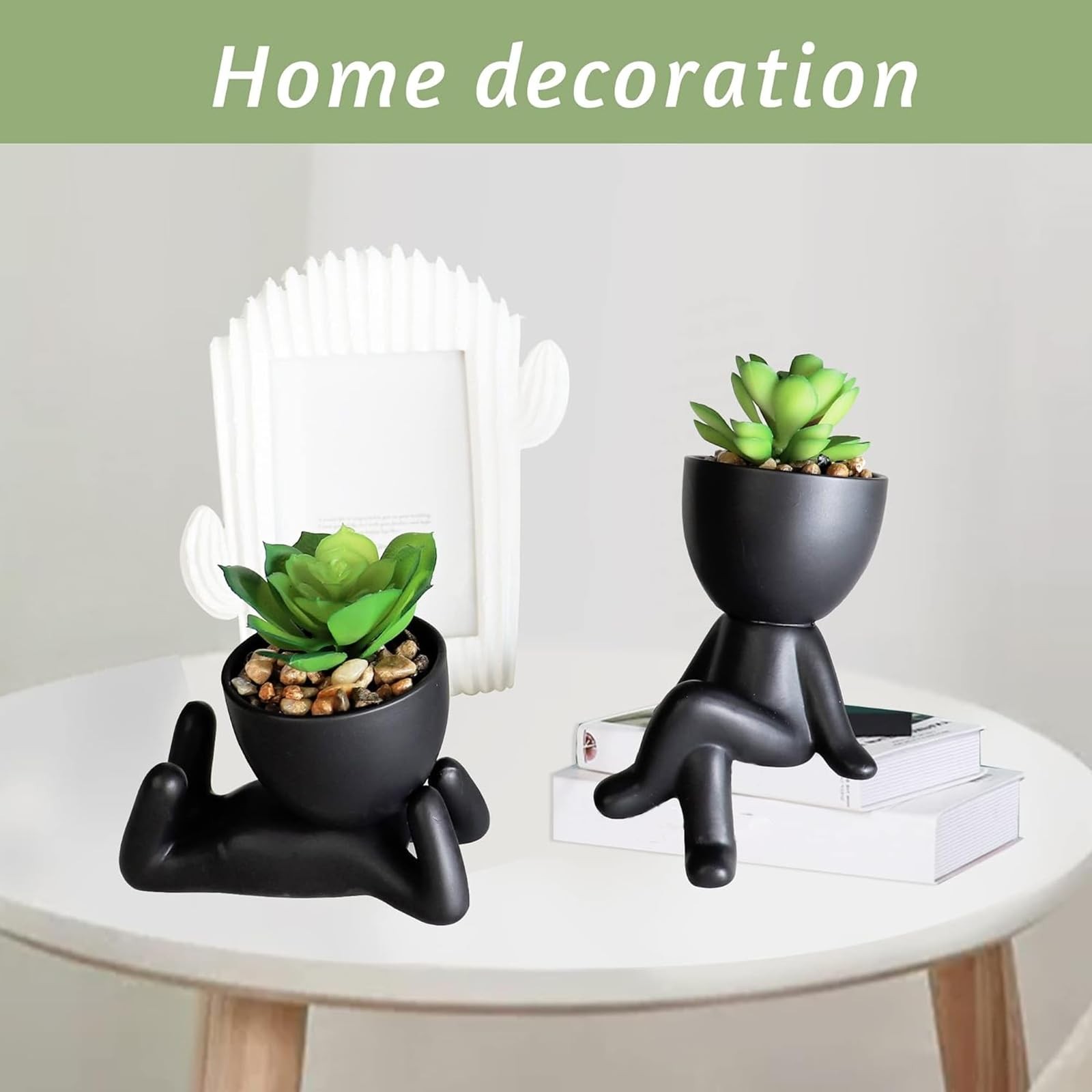 3 PCS Cute Artificial Succulent Plants with Creative Ceramics Human Shaped Po…