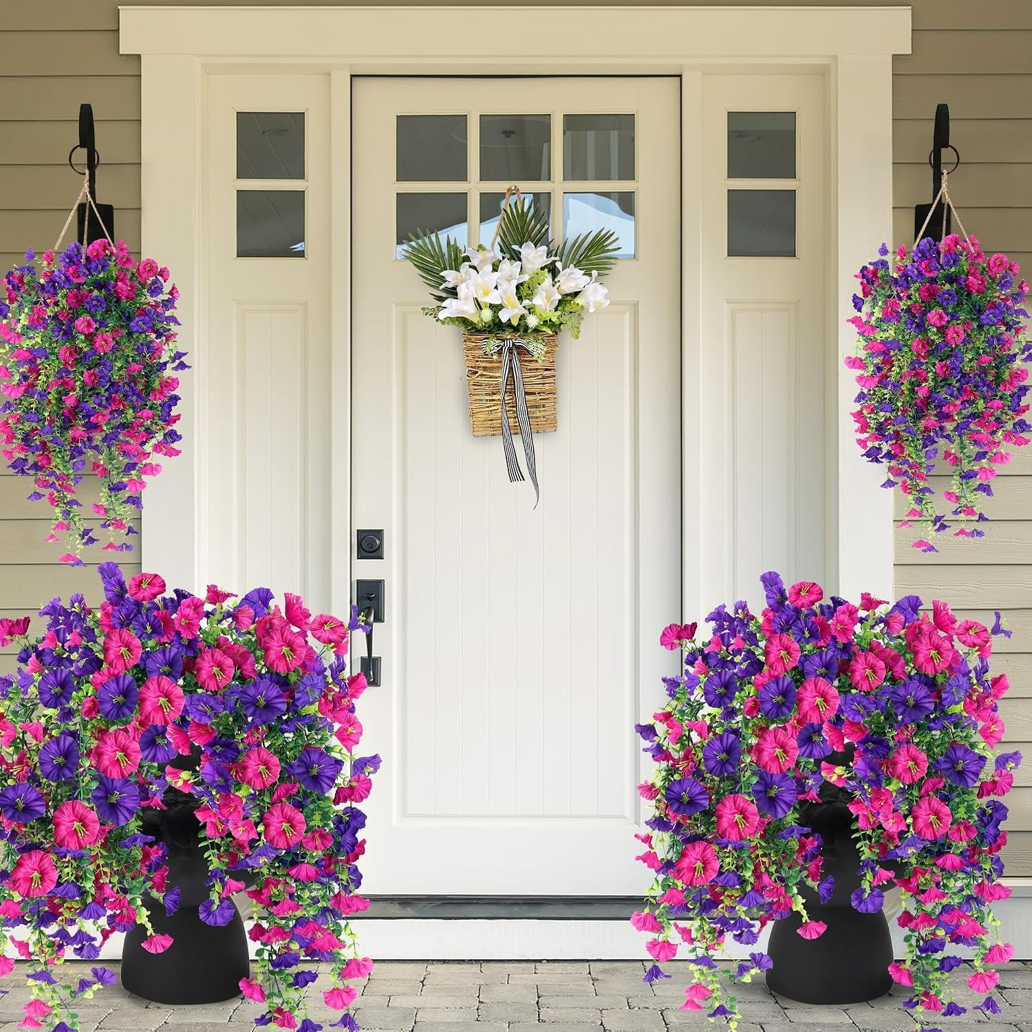 Lifelike Purple & Magenta Faux Hanging Flower Plants – Indoor & Outdoor Use
