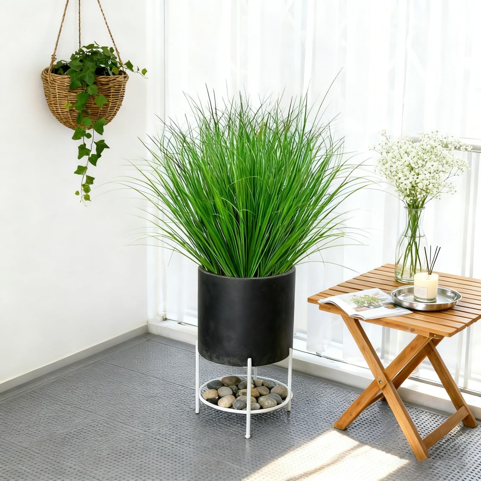 20pcs Artificial Grass Plants, 20.5 inch Faux PVC Onion Grass Wheat Stems for…