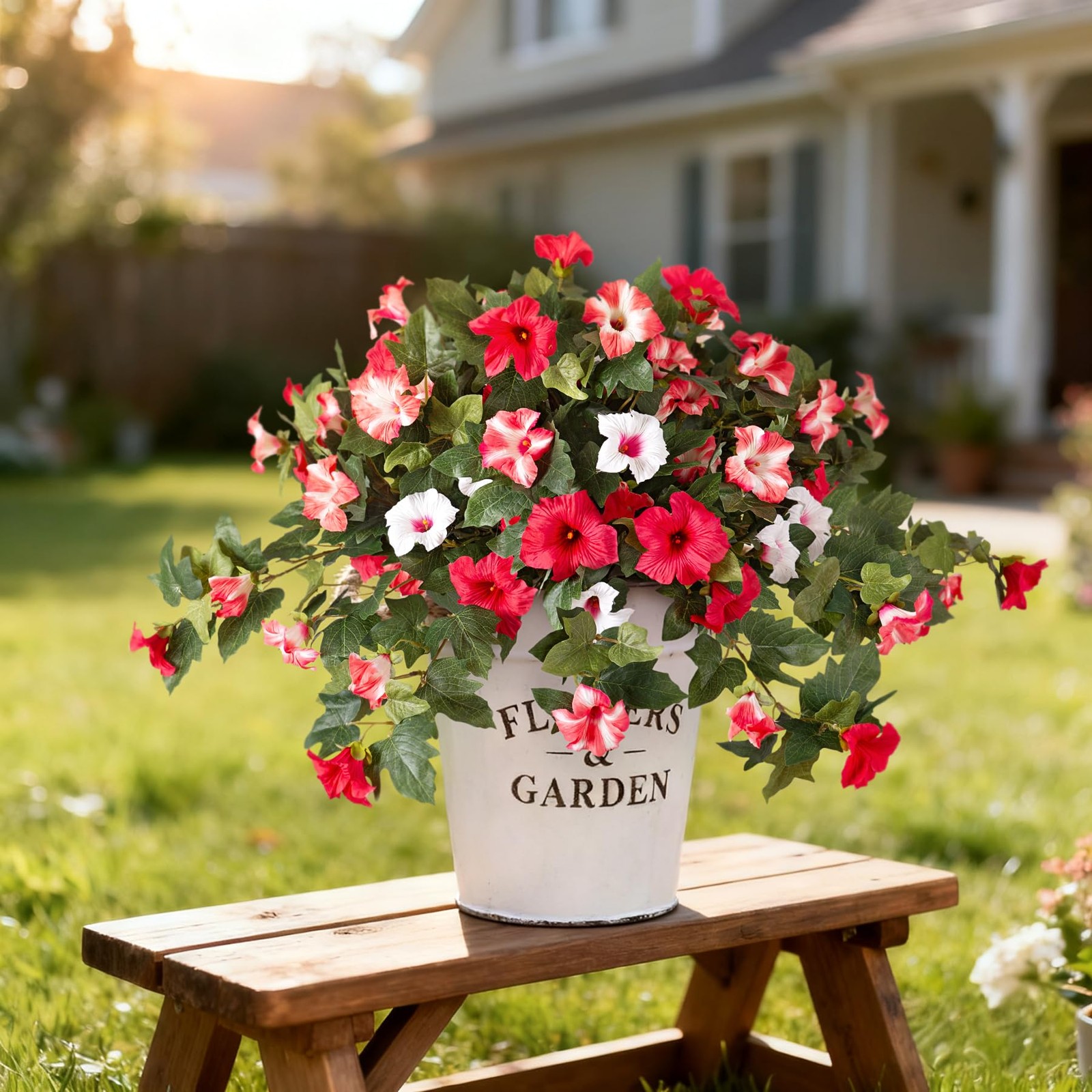 VGNQA 2PCS Artificial Petunia Flowers for Outdoors Fake Flowers for Outdoor