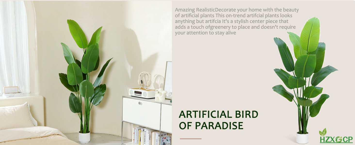 Bird of Paradise Plant Artificial 7ft,Faux Plants Indoor Tall with 13 Trunks –