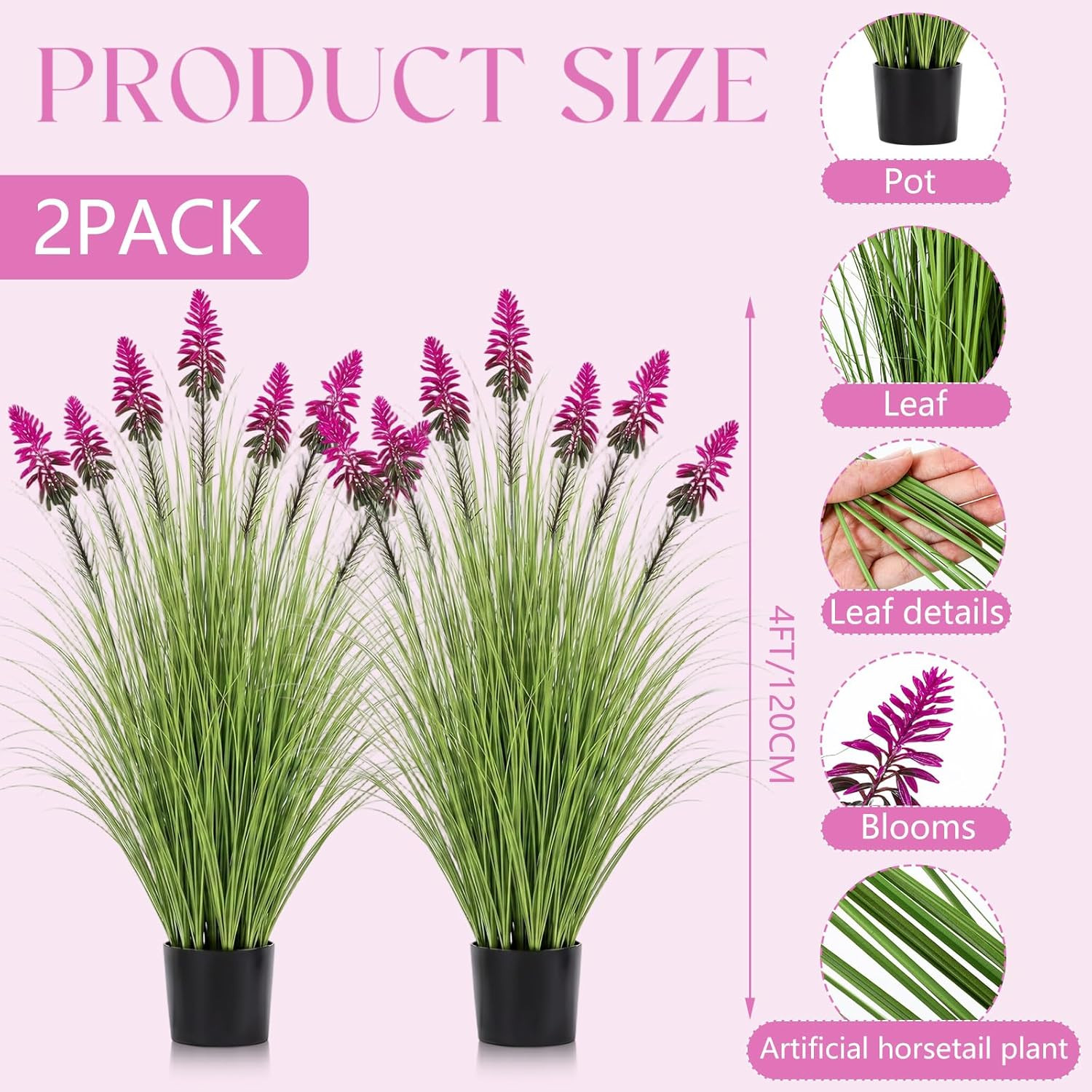 2 Pack 4 Ft Artificial Grass with Plum Cockscomb for Home & Garden Decor