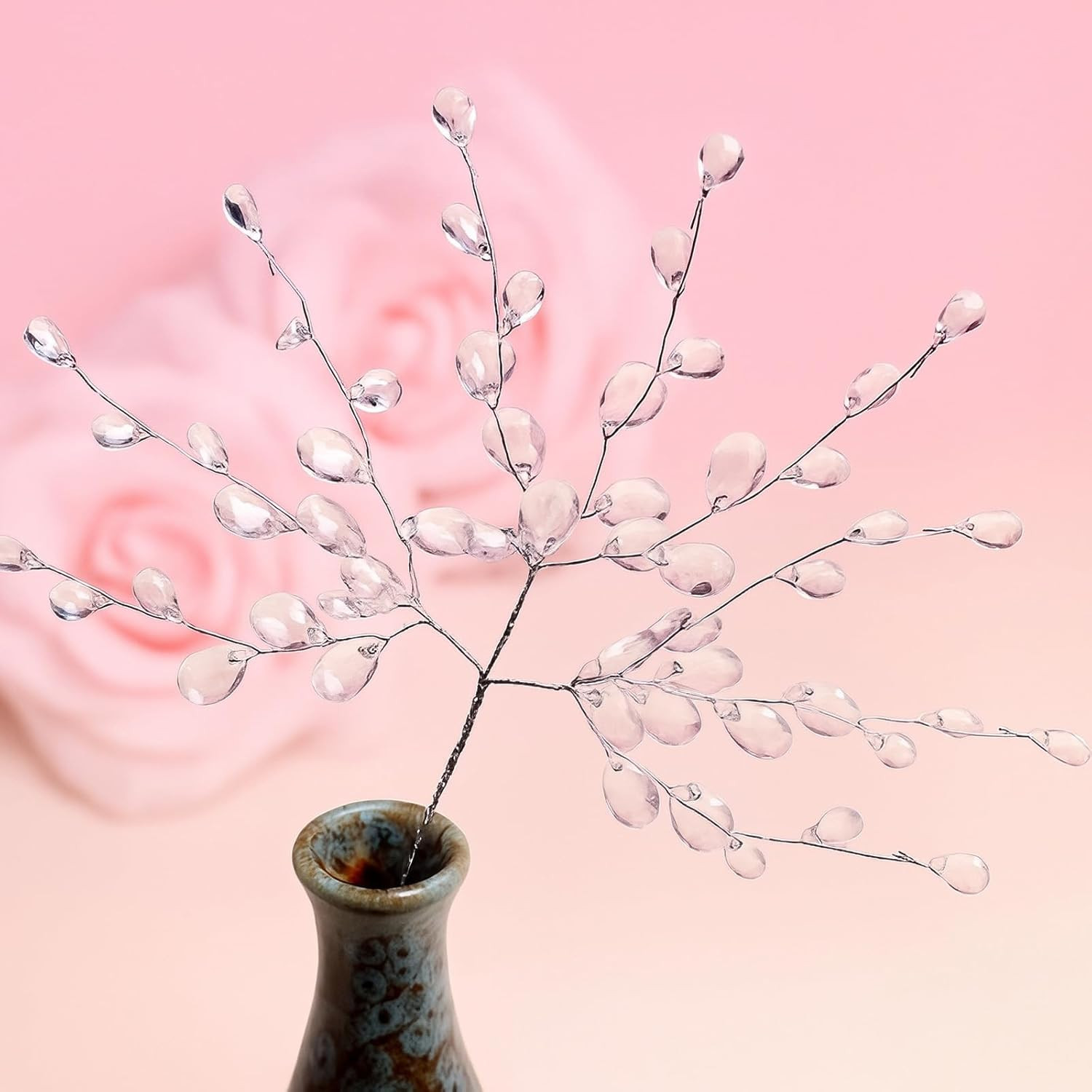 20PCS Acrylic Crystal Flower Branches – Clear Artificial Bead Drop Bouquets, Gli