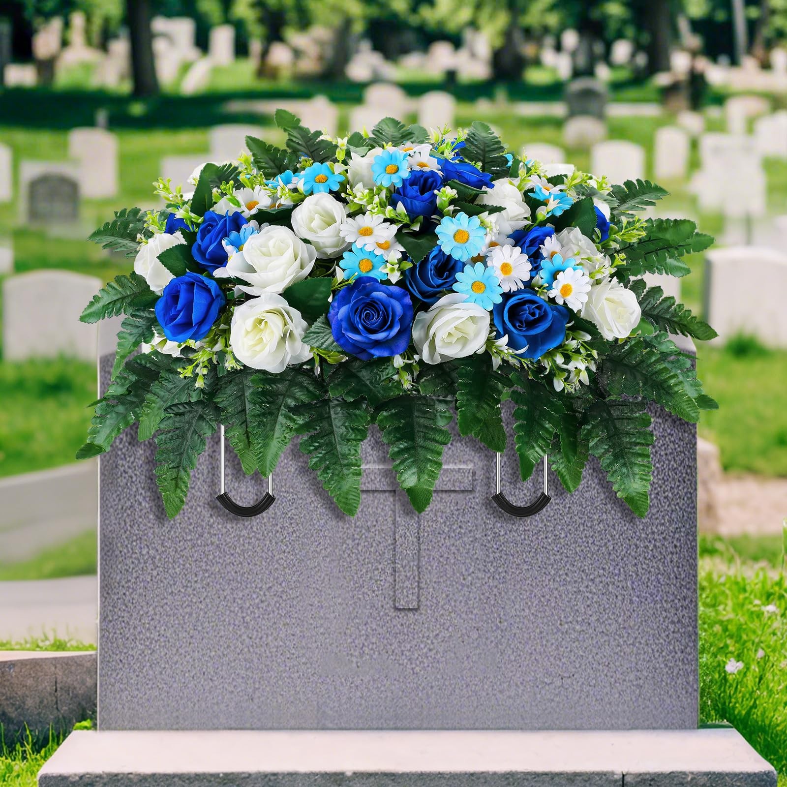 Artificial Cemetery Flowers, Saddle Headstones Decoration, Artificial Rose Da…