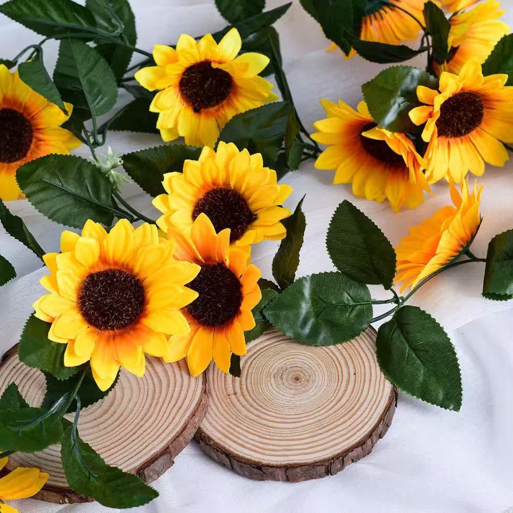4 In. 4-Pack Yellow Artificial Sunflower Vine Garland with Green Leaves for Wedd