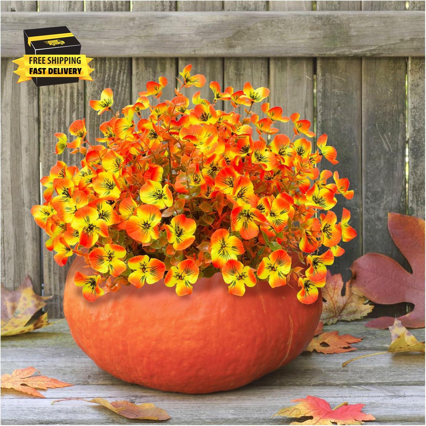 Artificial Flowers Fake Pansy and Eucalyptus Plants 10 Bundles Faux Silk Outdoor