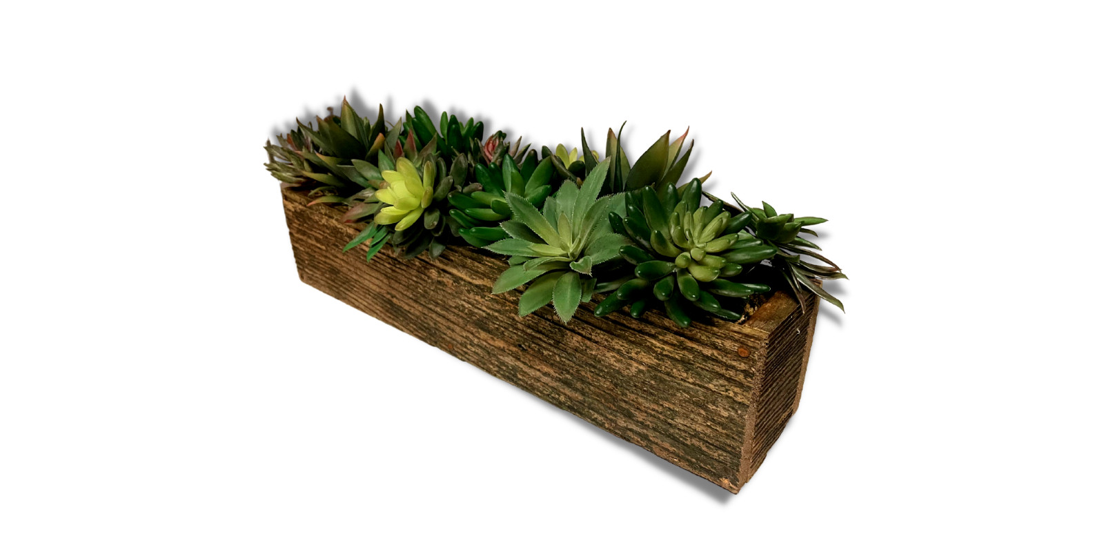 Artificial Succulent Plant Arrangement in Rustic Wood Planter – 18in or 24in
