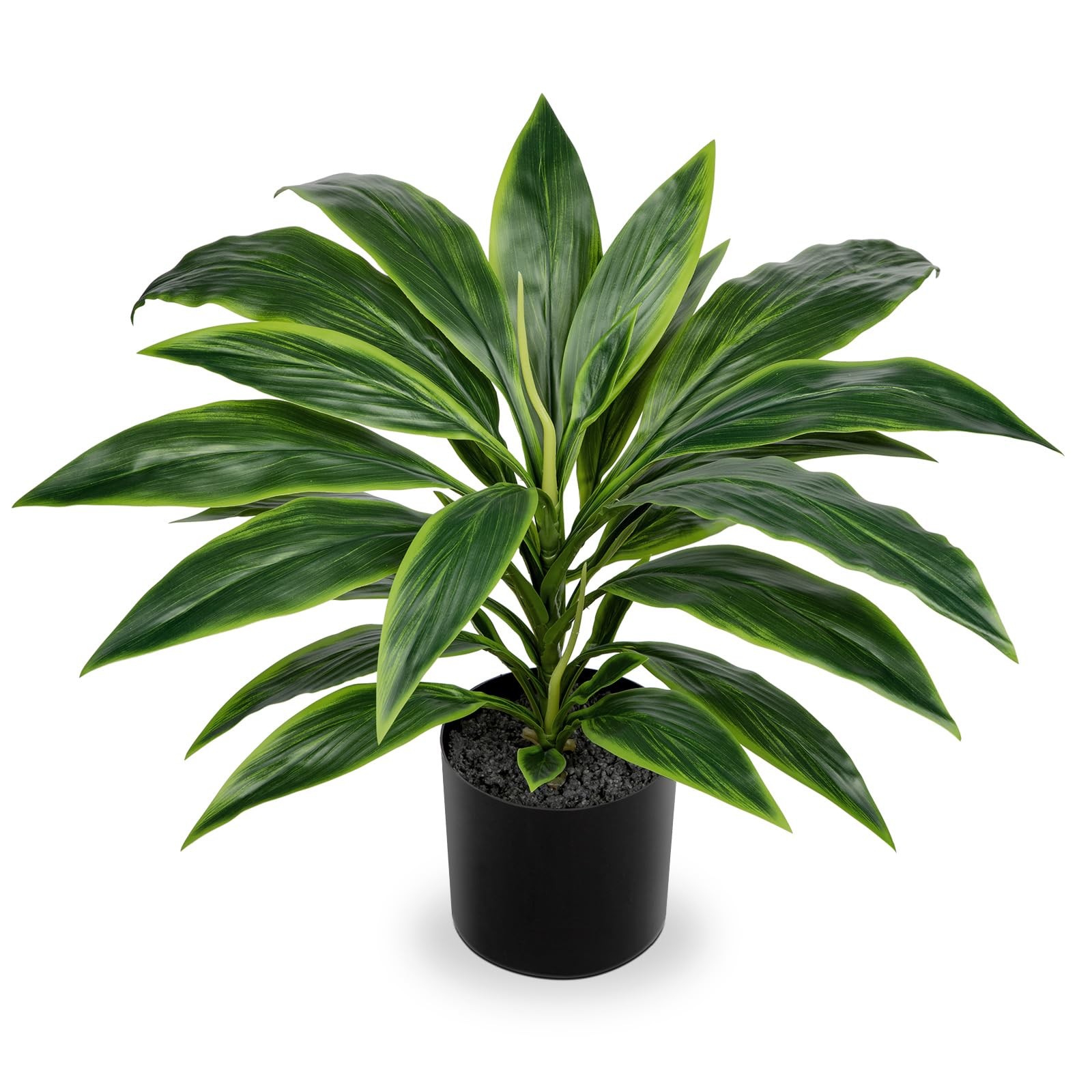 Artificial Dracaena Plant Black Pot Fake Potted Faux Tropical Indoor 18.1 Inch