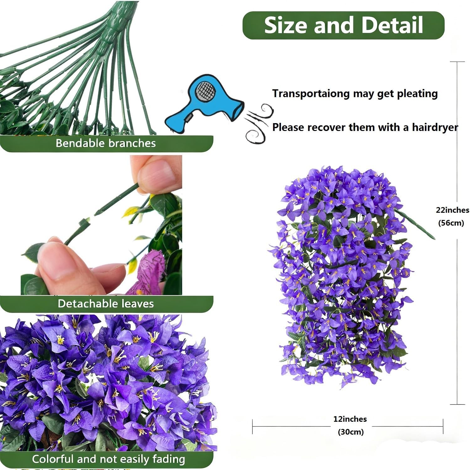 Faux Bougainvillea Artificial Flowers Plants for Outdoors Outside Decoration, 2